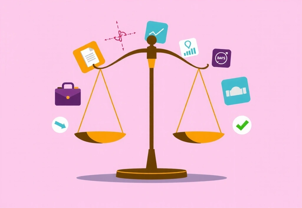 Imagine abstractă reprezentând concepte legale, echilibru și justiție, cu elemente stilizate de documente și simbolică juridică.